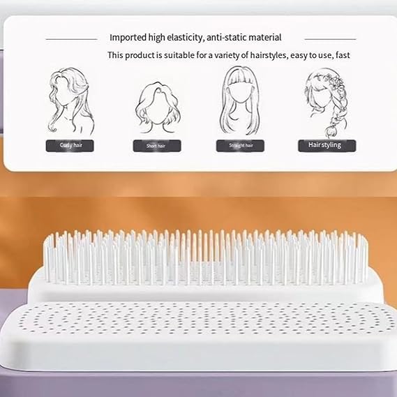 1Pcs Self-Cleaning Retractable Bristle Hair Brush for Women with Long Thick Hair - Purple | Detangle & Massage Scalp, Easy Maintenance
