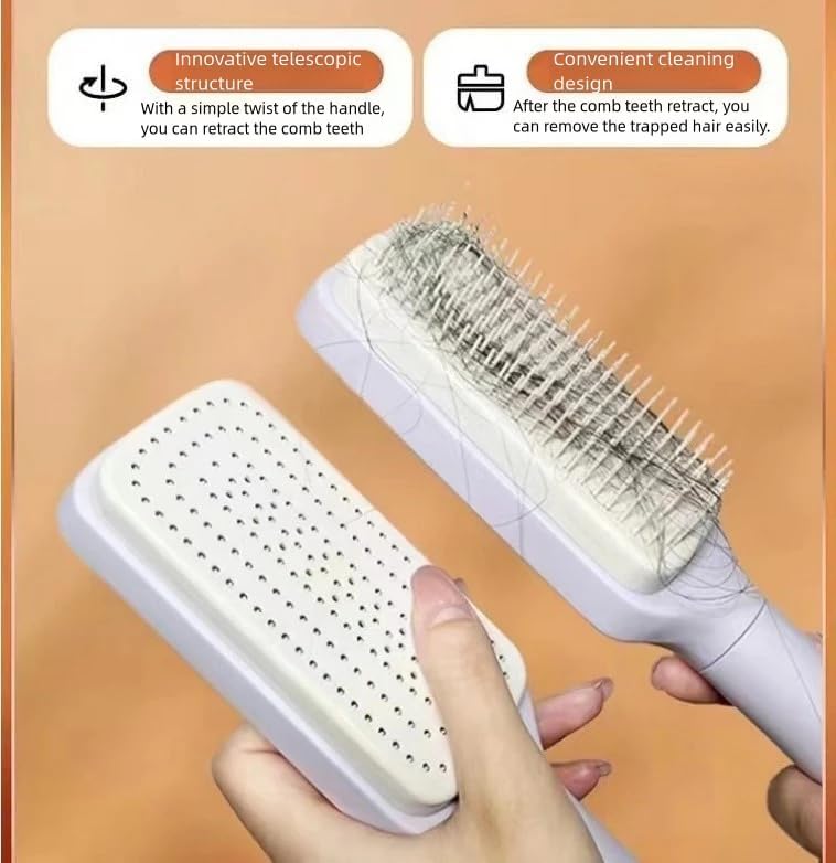 1Pcs Self-Cleaning Retractable Bristle Hair Brush for Women with Long Thick Hair - Purple | Detangle & Massage Scalp, Easy Maintenance