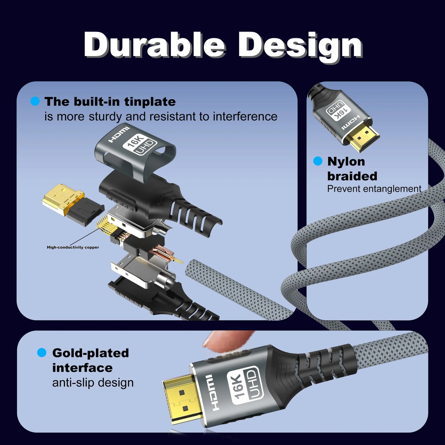 16K HDMI 2.2 Cable 96Gbps Supports 8K@120Hz 4K@240Hz 2K@360H HDR Earc Compatible with Roku TV HDTV PS5