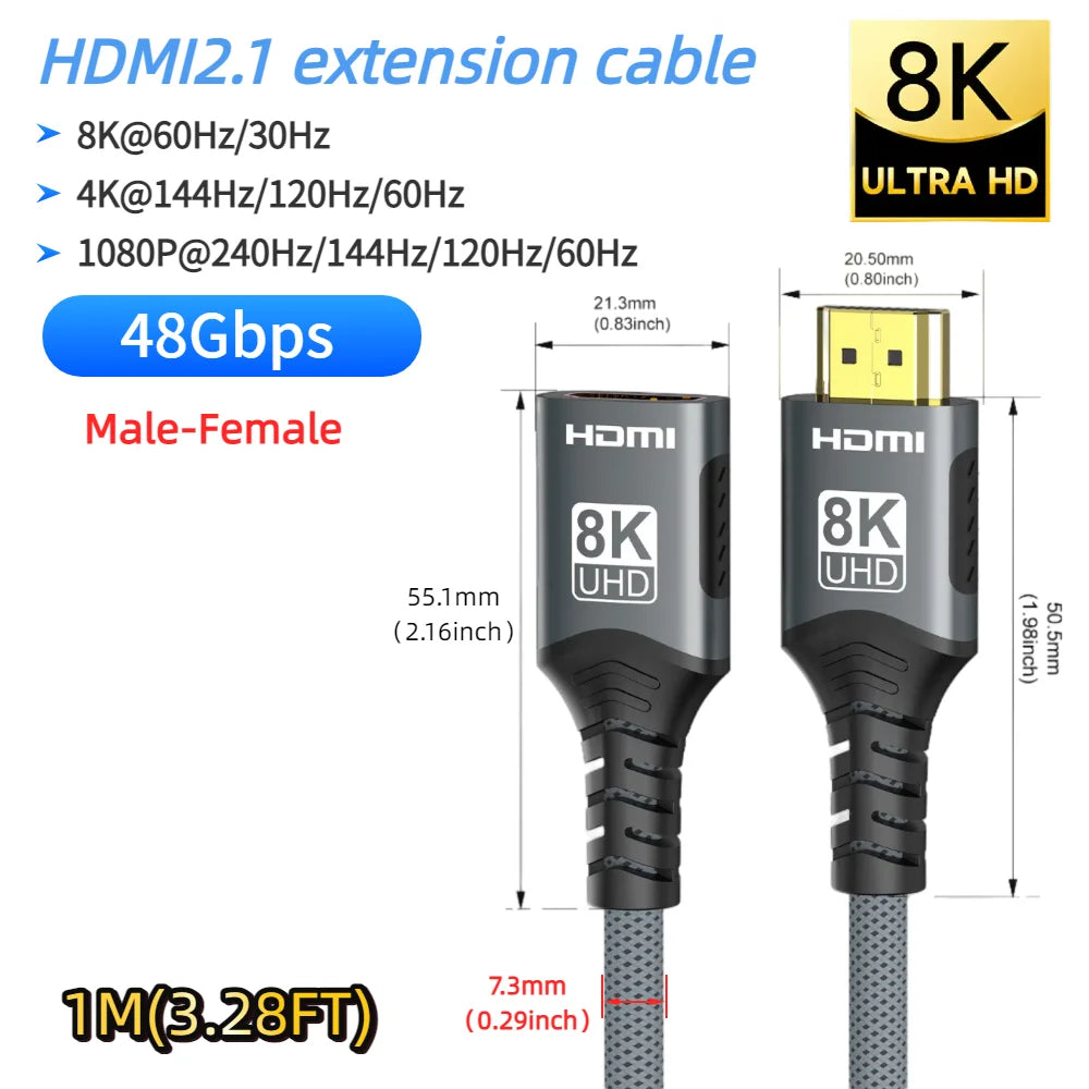 16K HDMI 2.2 Cable 96Gbps Supports 8K@120Hz 4K@240Hz 2K@360H HDR Earc Compatible with Roku TV HDTV PS5