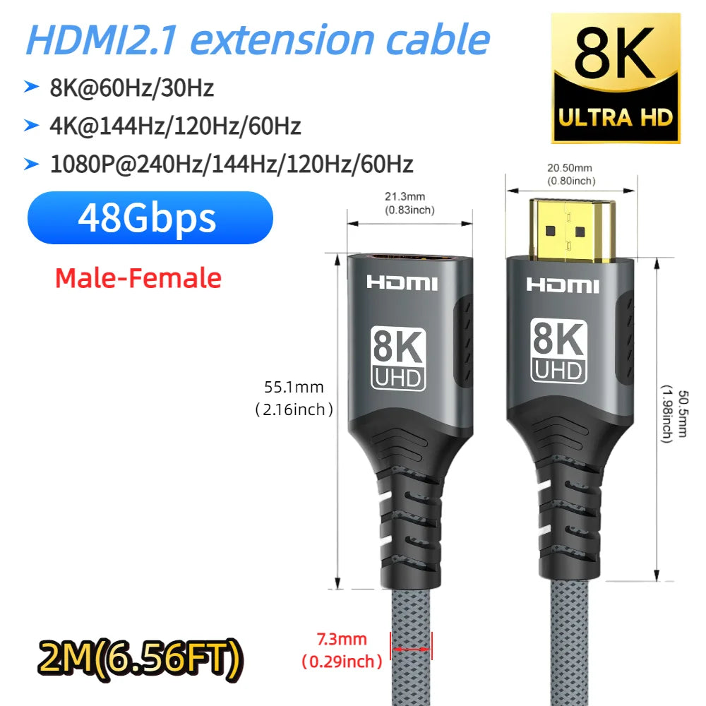 16K HDMI 2.2 Cable 96Gbps Supports 8K@120Hz 4K@240Hz 2K@360H HDR Earc Compatible with Roku TV HDTV PS5