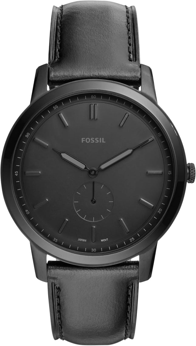 Fossil Men'S Minimalist Quartz Stainless Steel and Leather Three-Hand Watch, Color: Silver, Luggage (Model: FS5304)