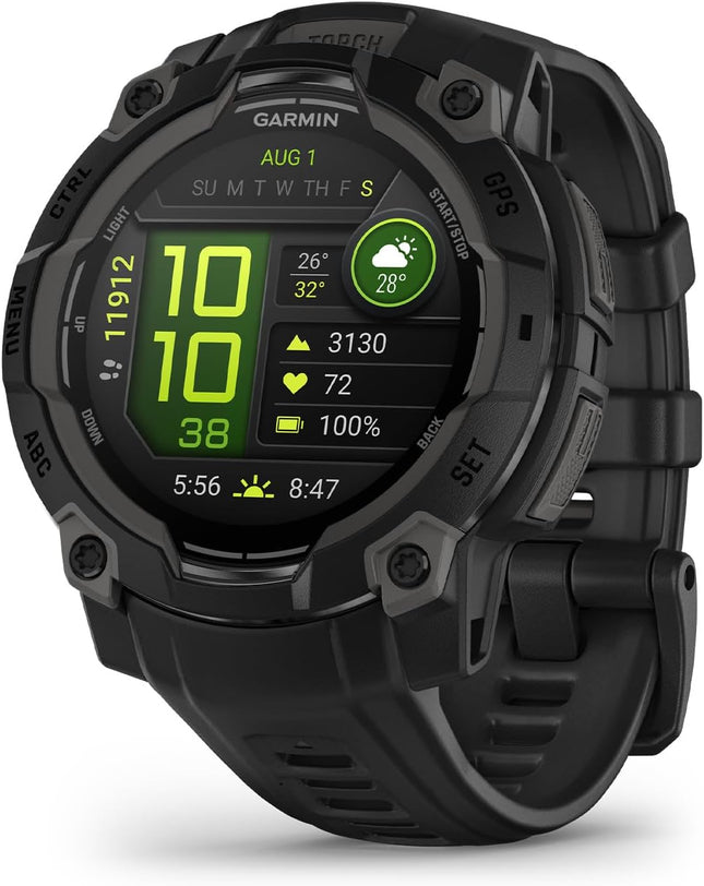 Garmin Instinct® 3 45Mm, AMOLED Display, Rugged Outdoor GPS Smartwatch, Metal-Reinforced Bezel, Built-In Flashlight, up to 18 Days of Battery Life, Black