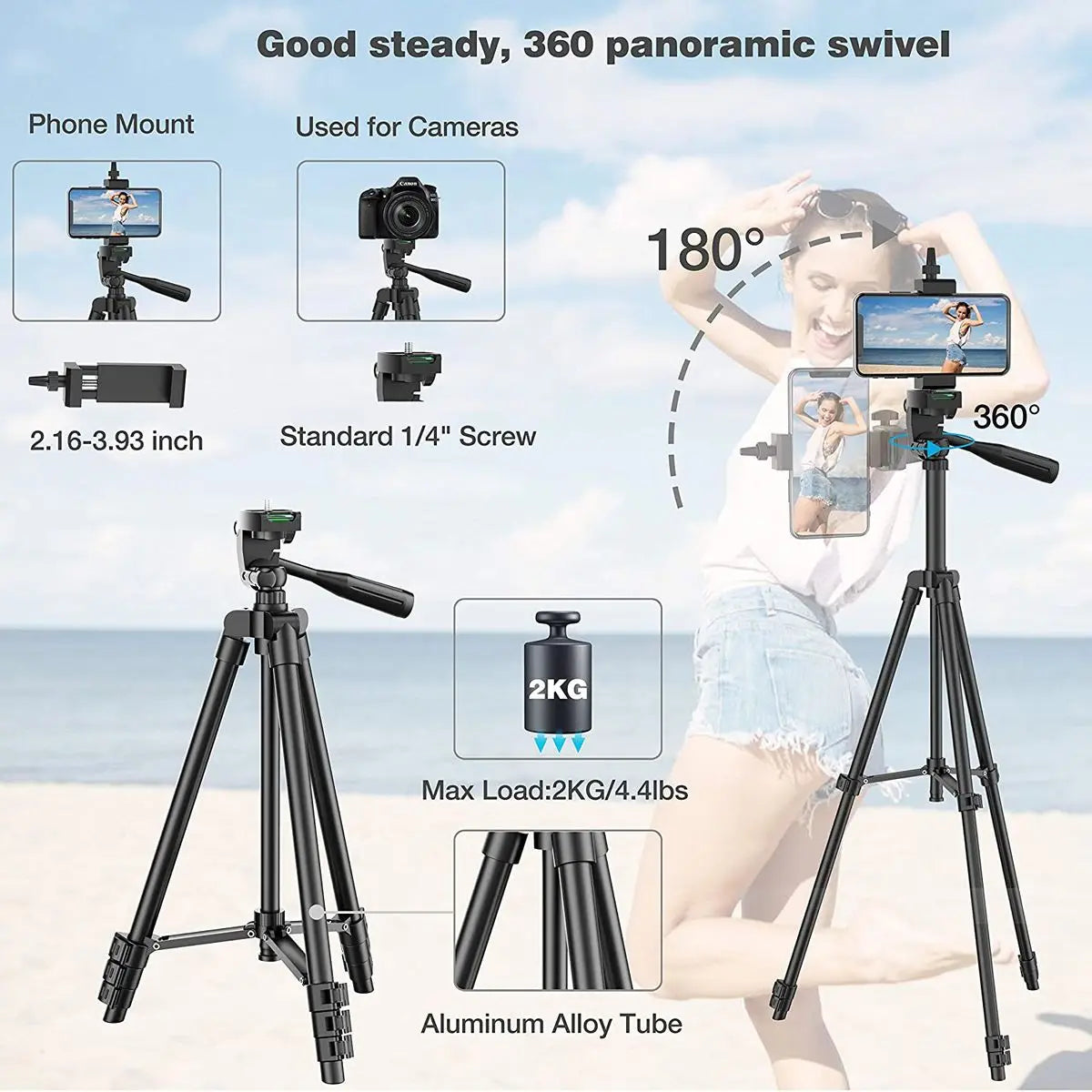 103Cm Lightweight Camera Tripod for Mobile Tripod Camera Portable SLR Bluetooth-Compatible Desktop Cam Stand Monopod Smartphone