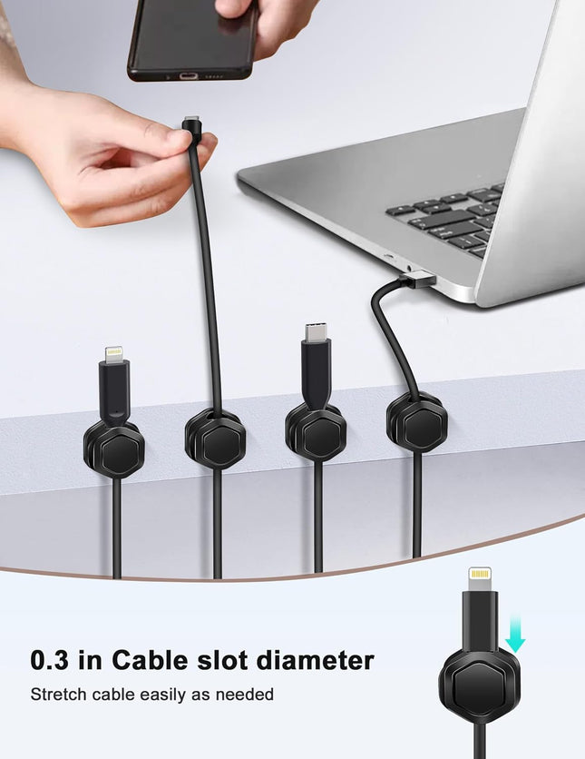 12Pack Magnetic Cable Clips - Cord Holder - Cord Organizer for Desk - Magnetic Cord Organizer, Adhesive Wire Holder Keeper Organizer for Desk, Nightstand, Phone Charger, Computer, Home, Office, Car