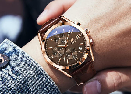 Olevs Watches for Men Analog Leather Band Mens Watches Business Watch for Men Large Face Dress Watch Men Easy Read Wrist Watches for Men with Day Date Luxury Two Tone Arabic Numerals Men Watches