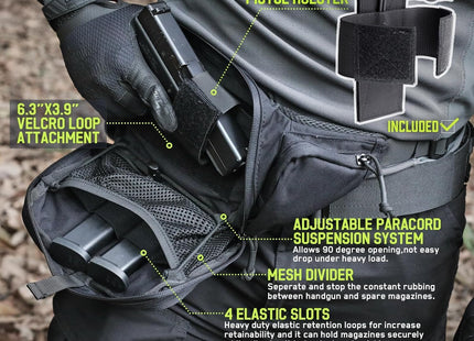 WYNEX Concealed Carry Fanny Pack Pistol Pouch, Tactical Fanny Pack Handgun Pouch with Universal Pistol Holster CCW EDC Waist Pack of Adjustable Paracord Suspension System for Men