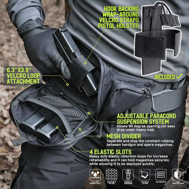WYNEX Concealed Carry Fanny Pack Pistol Pouch, Tactical Fanny Pack Handgun Pouch with Universal Pistol Holster CCW EDC Waist Pack of Adjustable Paracord Suspension System for Men