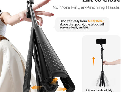 K&F CONCEPT 71" Tripod Compatible with Iphone/Pocket 4/3/Insta360 Luna Ultra, Auto Open Phone Tripod with 4 Legs & Stabilizing Handle, 360° Rotation Selfie Stick with Wireless Remote Control