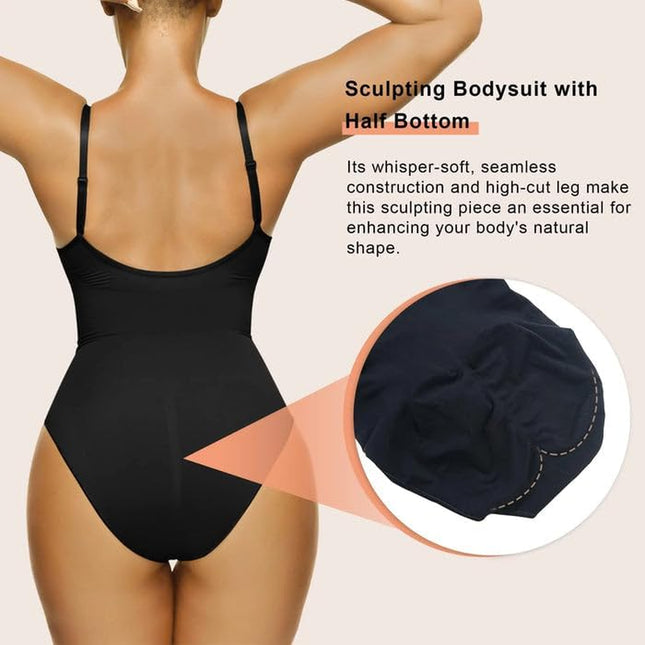 SHAPERX Shapewear for Women Tummy Control Seamless Tops with Thong Camisole Bodysuit Waist Snatching Body Shaper