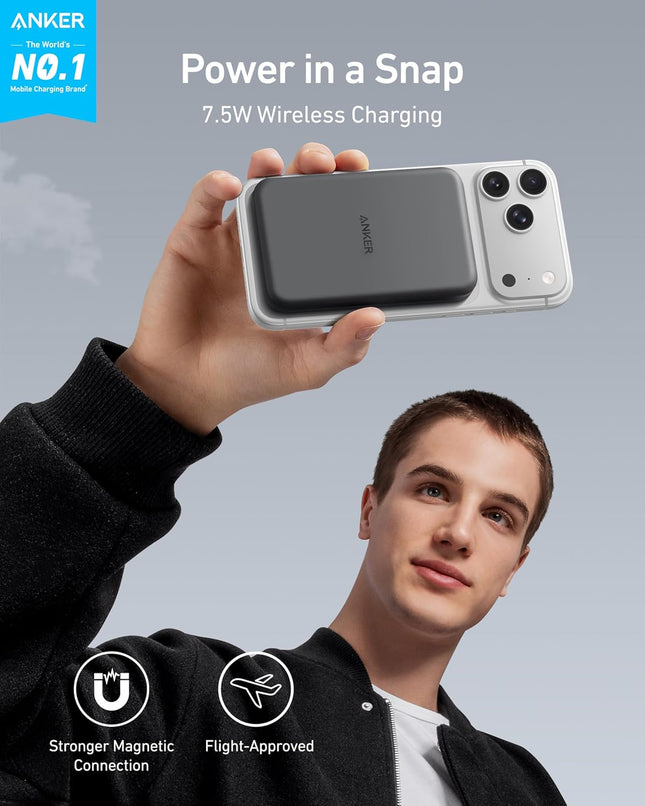 Anker Magnetic Portable Charger, 5,000 Mah Wireless Portable Charger with USB-C Cable, Battery Pack Only Compatible with Phone 15/15 Pro/15 Pro Max, Iphone 14/13/12 Series