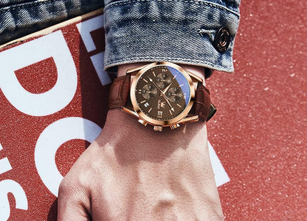 Olevs Watches for Men Analog Leather Band Mens Watches Business Watch for Men Large Face Dress Watch Men Easy Read Wrist Watches for Men with Day Date Luxury Two Tone Arabic Numerals Men Watches