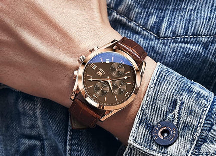 Olevs Watches for Men Analog Leather Band Mens Watches Business Watch for Men Large Face Dress Watch Men Easy Read Wrist Watches for Men with Day Date Luxury Two Tone Arabic Numerals Men Watches