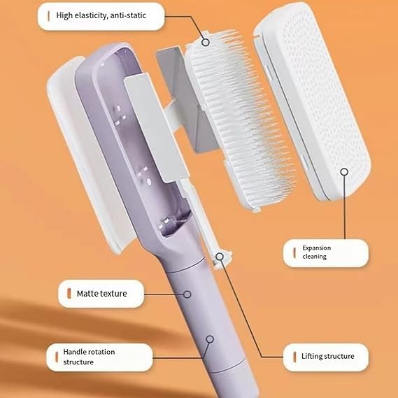1Pcs Self-Cleaning Retractable Bristle Hair Brush for Women with Long Thick Hair - Purple | Detangle & Massage Scalp, Easy Maintenance