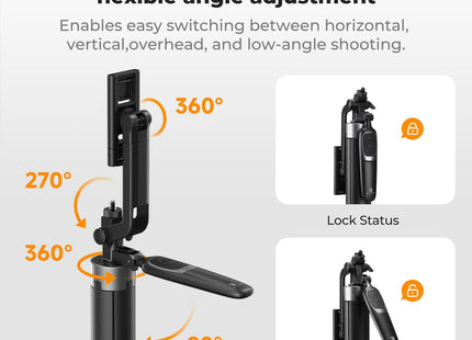 K&F CONCEPT 71" Tripod Compatible with Iphone/Pocket 4/3/Insta360 Luna Ultra, Auto Open Phone Tripod with 4 Legs & Stabilizing Handle, 360° Rotation Selfie Stick with Wireless Remote Control