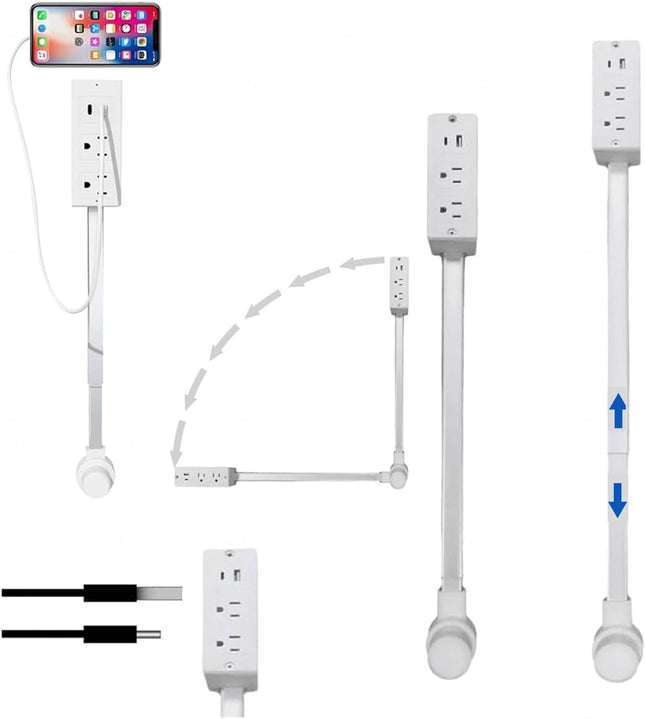 Electrical Outlet Extender,Access Hard-To-Reach Outlets! Features USB-A, USB-C, and 2 AC Outlets, Extends 17"-27", Rotates 180°,Use behind Couches, Nightstands, Desks, and More- 1PCS