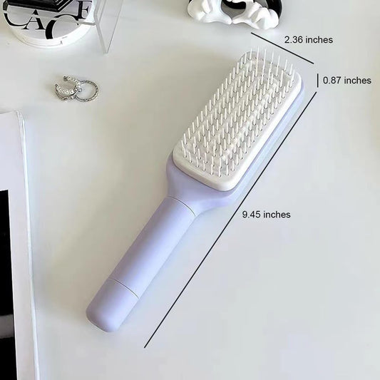1Pcs Self-Cleaning Retractable Bristle Hair Brush for Women with Long Thick Hair - Purple | Detangle & Massage Scalp, Easy Maintenance