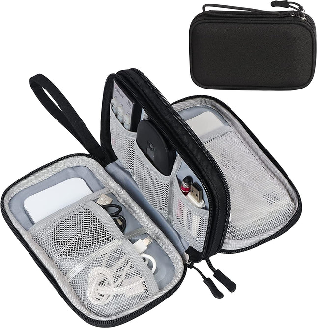 FYY Electronic Organizer, Travel Cable Organizer Bag Pouch Electronic Accessories Carry Case Portable Waterproof Double Layers All-In-One Storage Bag for Cable, Cord, Charger, Phone, Earphone Black