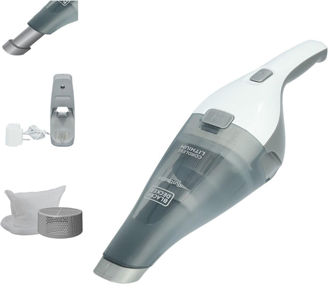 BLACK+DECKER Dustbuster Quickclean Cordless Handheld Vacuum, White (HNVC215B10), Dirt Bowl and Fliter