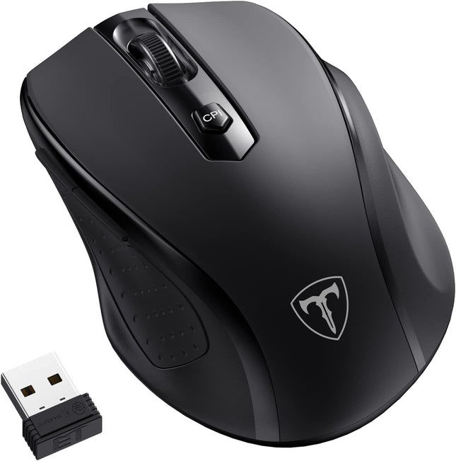 Wireless Mouse for Laptop,2400 DPI Wireless Computer Mouse with 6 Buttons,2.4G Ergonomic USB Cordless Mouse,15 Months Battery Life Mouse for Laptop PC Mac Computer Chromebook Macbook-Black