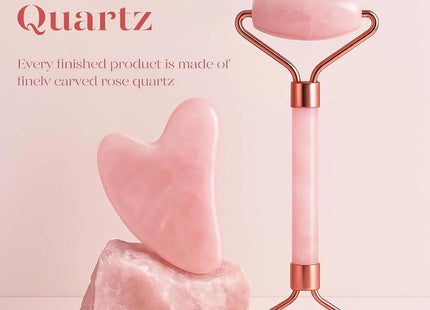BAIMEI Icyme Rose Quartz Roller & Gua Sha Facial Tool Set for Depuffing | Cooling Face Roller for Lymphatic Massage,Sculpting Tool for Face, Eyes & Neck, Skin Care Gifts for Women,Spa & Travel Use