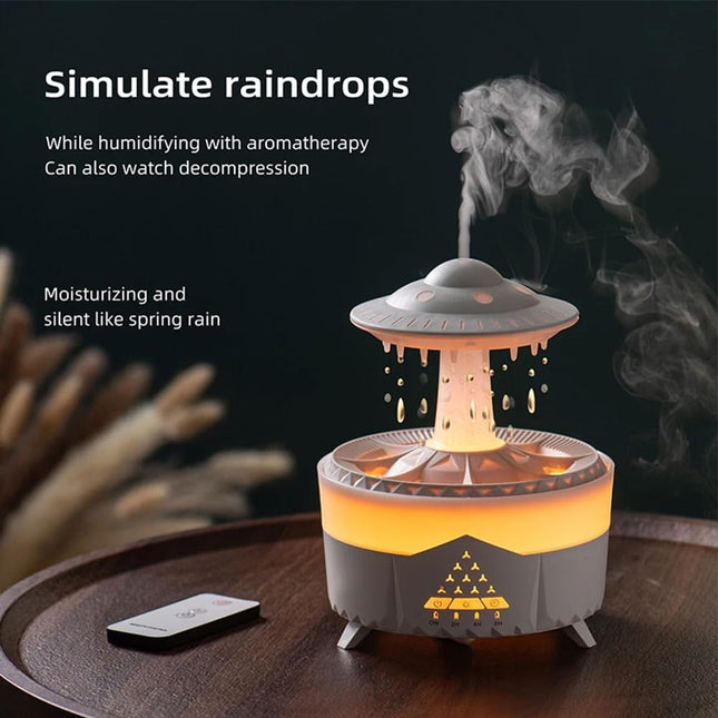 UFO Cloud Rain Drop Humidifier – Noiseless Ultrasonic Aromatherapy Diffuser with Remote Control, Cool Mist Air Purifier for Home, Office & Bedroom – 200Ml+ Capacity