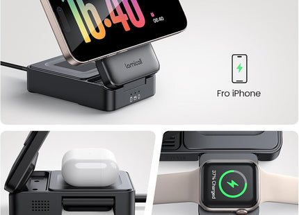 Lamicall 3-In-1 Charging Station for Magsafe - Portable Fast Charging Station Foldable Charging Stand, Travel Wireless Charging Station for Iphone 17/16/15/14/13/12 Pro Max Air, Apple Watch, Mom Gift