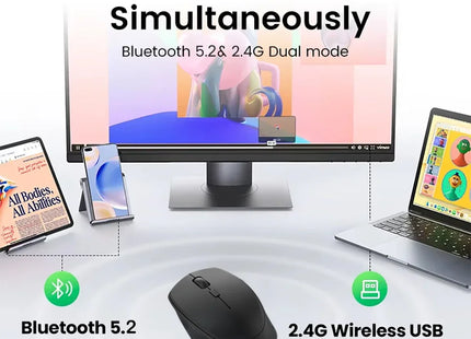 Bluetooth 5.2 Mouse 2.4G Wireless Mouse Dual-Mode Silent Mouse Rechargeable Gaming Mouse 1600DPI for Laptop Computer Win Mac OS