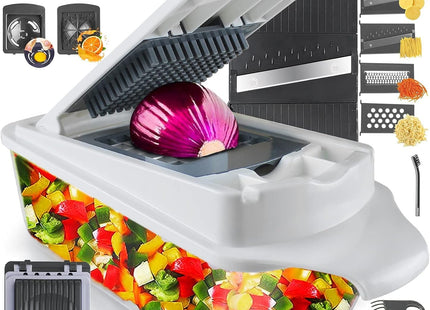 Rük Vegetable Chopper Slicer Onion Chopper Dicer, Multi 22-In-1 Veggie Mandoline Slicer Food Chopper Cutter for Tomato Fruit with Lemon Squeezer, E-Recipe, 11 Blades, Egg Separator & Slicer, Container