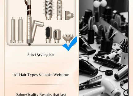 RUCHA Foldable 8 in 1 Hair Styler & Hot Air Styler, 110,000 RPM High Speed Hair Dryer Brush, Air Curler for Hair, Negative Ion Hot Air Bursh for Frizz-Free Styling Curling Fast Drying Straightening Volumizing