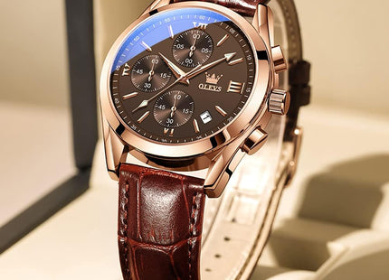 Olevs Watches for Men Analog Leather Band Mens Watches Business Watch for Men Large Face Dress Watch Men Easy Read Wrist Watches for Men with Day Date Luxury Two Tone Arabic Numerals Men Watches