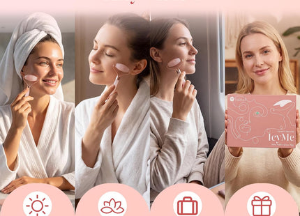 BAIMEI Icyme Rose Quartz Roller & Gua Sha Facial Tool Set for Depuffing | Cooling Face Roller for Lymphatic Massage,Sculpting Tool for Face, Eyes & Neck, Skin Care Gifts for Women,Spa & Travel Use