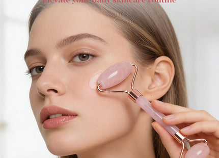 BAIMEI Icyme Rose Quartz Roller & Gua Sha Facial Tool Set for Depuffing | Cooling Face Roller for Lymphatic Massage,Sculpting Tool for Face, Eyes & Neck, Skin Care Gifts for Women,Spa & Travel Use
