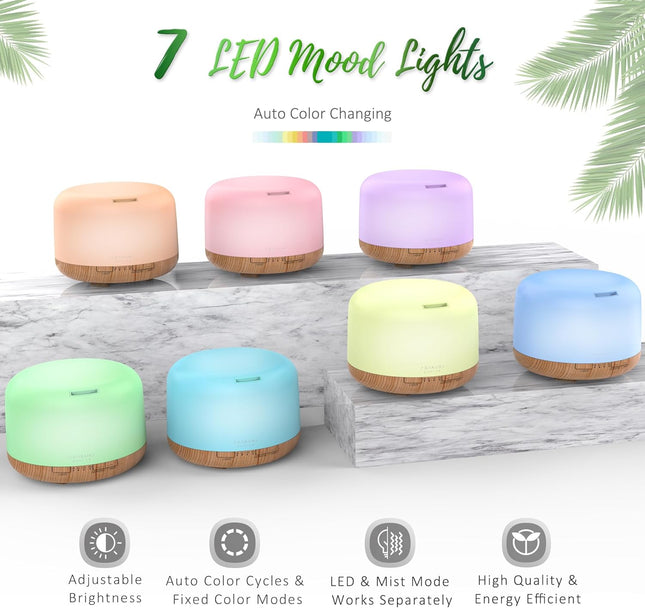ASAKUKI 500Ml Essential Oil Diffuser with Remote Control | Ultrasonic Fragrant Oil Vaporizer 3 Timer Lavender Eucalyptus Tea Tree Orange Peppermint Lemongrass