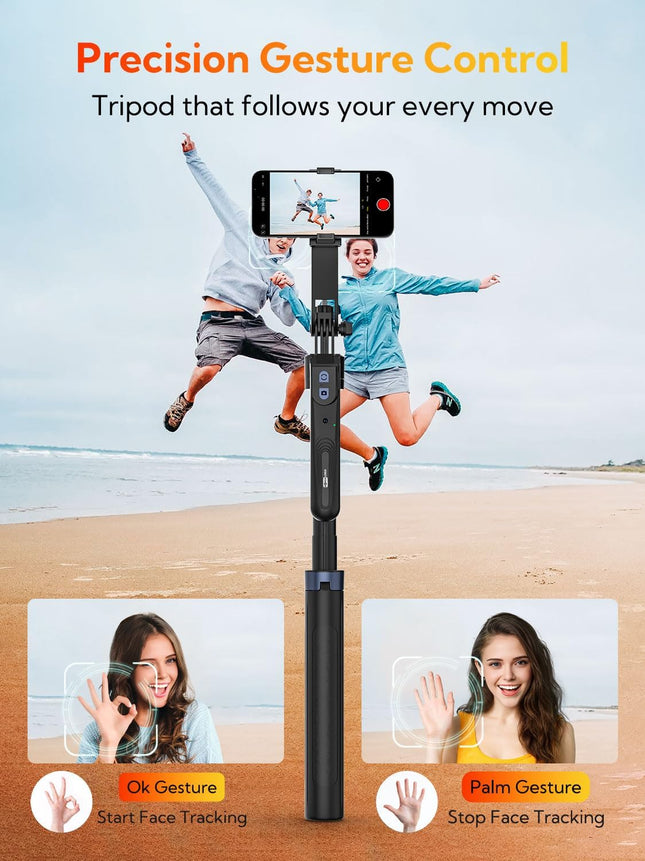 70” Auto Face Tracking Tripod, Extendable 360° Rotation Phone Holder for Iphone and Android, Selfie Stick W/Remote Control and Smart Gesture,Phone Tripod Video Recording for Tiktok(Utk-01)