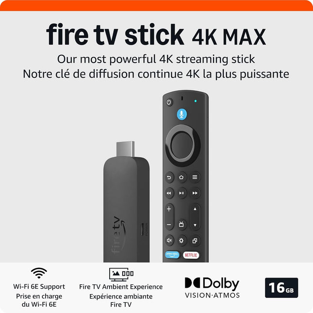 Fire TV Stick 4K Max (Newest Model), Streaming Device, Supports Wi-Fi 6E, Free & Live TV without Cable or Satellite