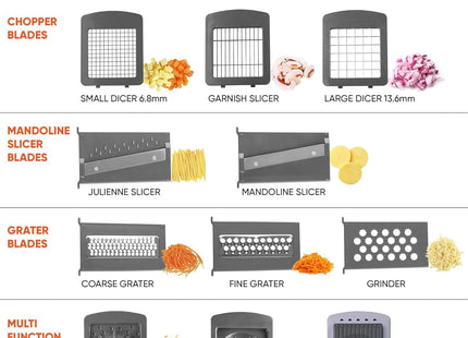 Rük Vegetable Chopper Slicer Onion Chopper Dicer, Multi 22-In-1 Veggie Mandoline Slicer Food Chopper Cutter for Tomato Fruit with Lemon Squeezer, E-Recipe, 11 Blades, Egg Separator & Slicer, Container