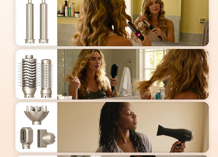 RUCHA Foldable 8 in 1 Hair Styler & Hot Air Styler, 110,000 RPM High Speed Hair Dryer Brush, Air Curler for Hair, Negative Ion Hot Air Bursh for Frizz-Free Styling Curling Fast Drying Straightening Volumizing