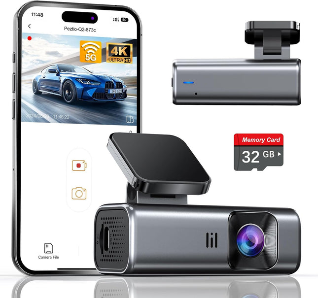 Galphi 4K Dash Cam Front, Built-In 5G Wifi, 32GB Card Included, Dash Camera for Cars, Mini Dashcam for Cars with Loop Recording, G-Sensor, 24 Hours Parking Monitor, APP, Support 256GB Max