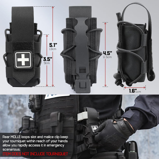 WYNEX MOLLE Tourniquet Holder, IFAK TQ Holder Tactical TQ Pouch Holster First Aid Kit, Cross Patch/Bungee Cord