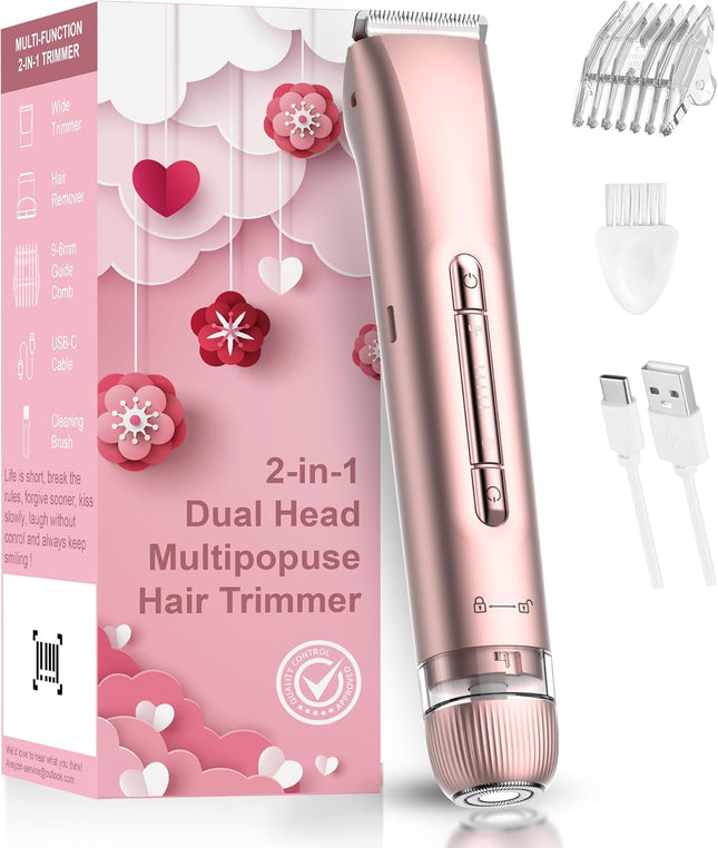 Bikini Trimmer Women – Premium Dual-Head Electric Razor for Women, Waterproof Design for Gentle Electric Shaver, Ceramic Blade, USB Rechargeable, Travel-Friendly Wet & Dry Use on Face & Body