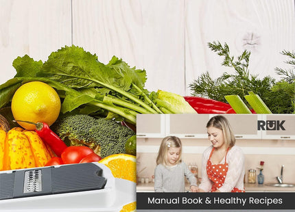 Rük Vegetable Chopper Slicer Onion Chopper Dicer, Multi 22-In-1 Veggie Mandoline Slicer Food Chopper Cutter for Tomato Fruit with Lemon Squeezer, E-Recipe, 11 Blades, Egg Separator & Slicer, Container