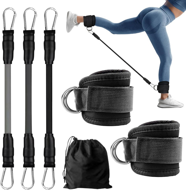 Ankle Resistance Bands with Cuffs for Working Out, Kickbacks, Hip, Leg and Glute Exercise, Workout Equipment for Home and Gym - Training Poster Included - for Women
