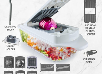 Rük Vegetable Chopper Slicer Onion Chopper Dicer, Multi 22-In-1 Veggie Mandoline Slicer Food Chopper Cutter for Tomato Fruit with Lemon Squeezer, E-Recipe, 11 Blades, Egg Separator & Slicer, Container