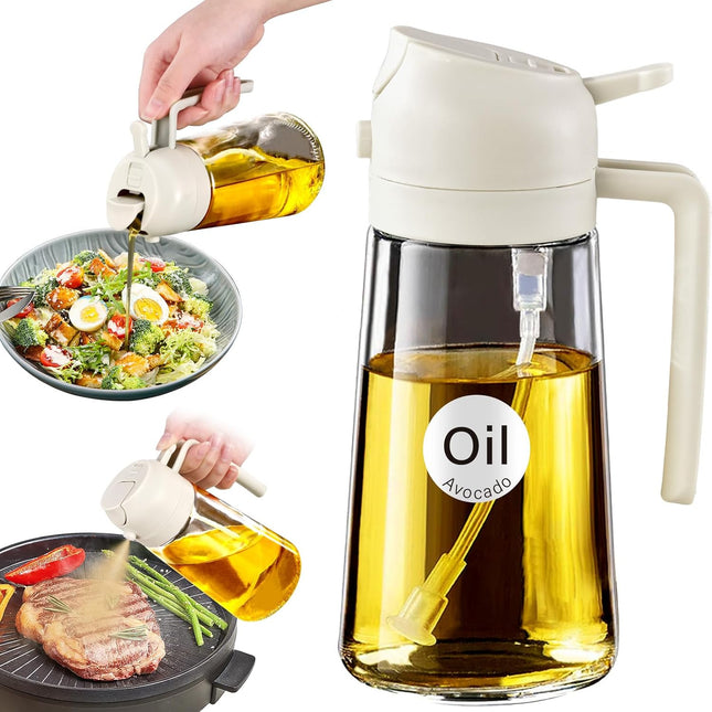 YARRAMATE Oil Spray Bottle, Oil Dispenser for Cooking, 16Oz/470Ml Olive Oil Spray Bottle, 2 in 1 Olive Oil Dispenser, Yarramate Oil Sprayer for Kitchen, Salad, BBQ, Air Fryer Accessories (White)