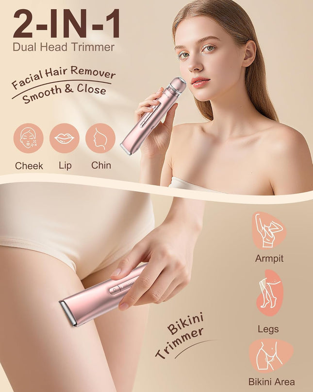 Bikini Trimmer Women – Premium Dual-Head Electric Razor for Women, Waterproof Design for Gentle Electric Shaver, Ceramic Blade, USB Rechargeable, Travel-Friendly Wet & Dry Use on Face & Body