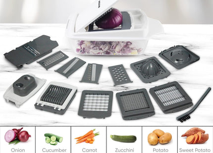 Rük Vegetable Chopper Slicer Onion Chopper Dicer, Multi 22-In-1 Veggie Mandoline Slicer Food Chopper Cutter for Tomato Fruit with Lemon Squeezer, E-Recipe, 11 Blades, Egg Separator & Slicer, Container