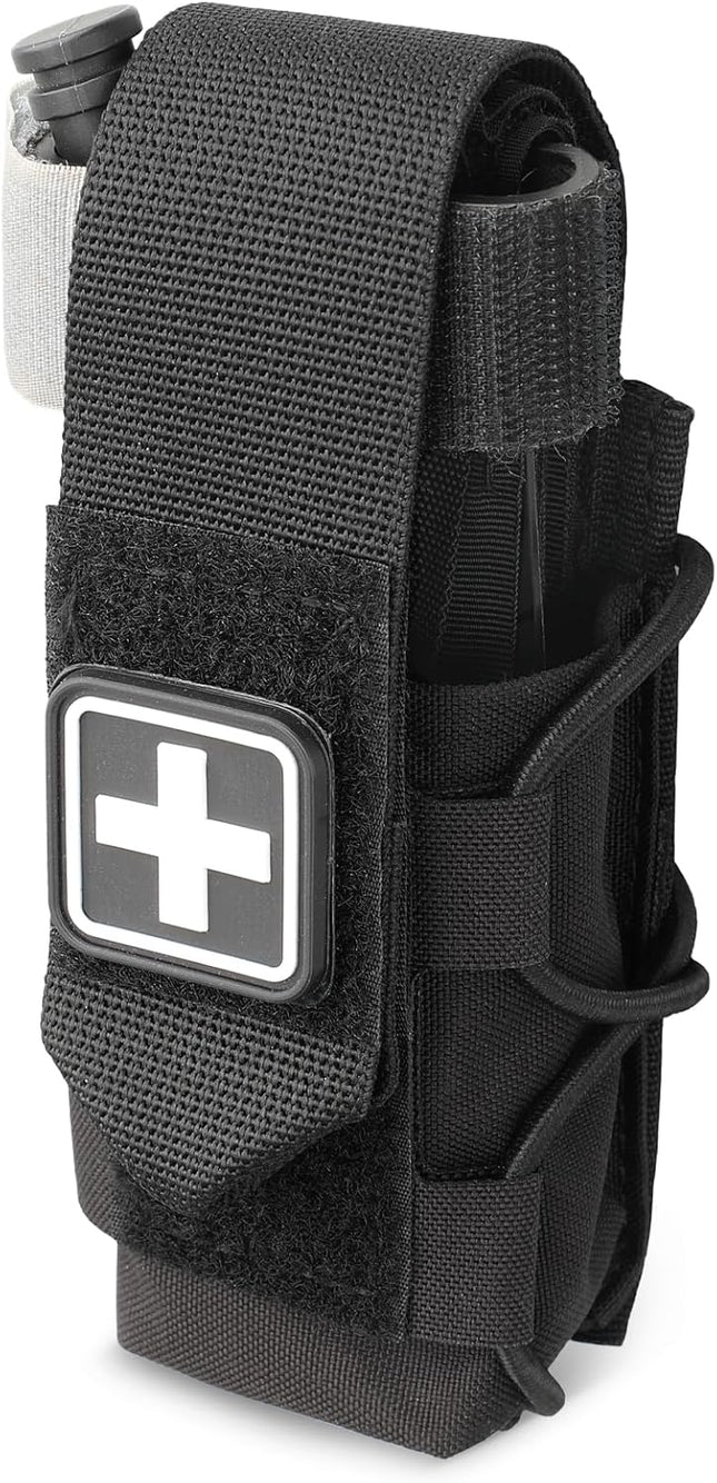 WYNEX MOLLE Tourniquet Holder, IFAK TQ Holder Tactical TQ Pouch Holster First Aid Kit, Cross Patch/Bungee Cord