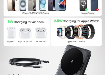 Lamicall 3-In-1 Charging Station for Magsafe - Portable Fast Charging Station Foldable Charging Stand, Travel Wireless Charging Station for Iphone 17/16/15/14/13/12 Pro Max Air, Apple Watch, Mom Gift