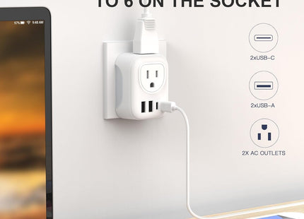 2 Pack European Travel Plug Adapter, VYLEE International Travel Adapter with 2 Outlets 4 USB Ports(2 USB C), 6 in 1 Type C Travel Essentials Charger for US to Most of Europe EU Italy Spain France